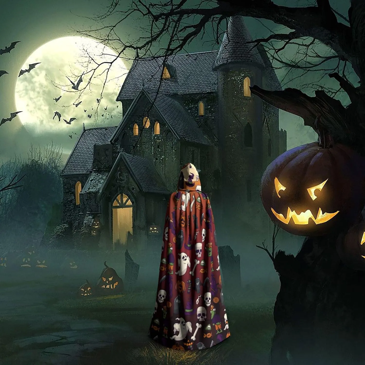 Custom Halloween Hooded Cloak Personalized Unisex Halloween Hooded Cape for Halloween Party Theme Role Playing