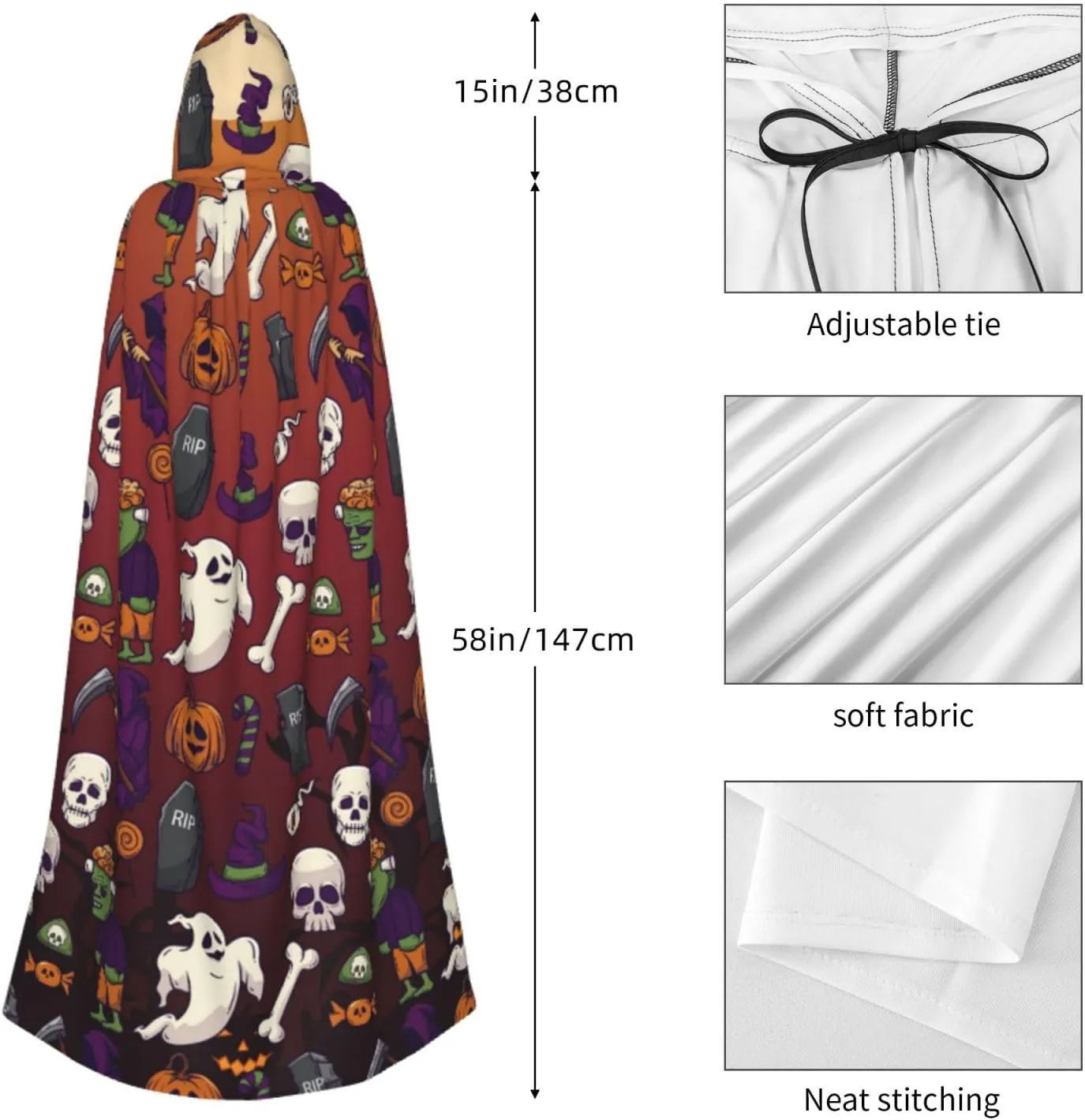 Custom Halloween Hooded Cloak Personalized Unisex Halloween Hooded Cape for Halloween Party Theme Role Playing