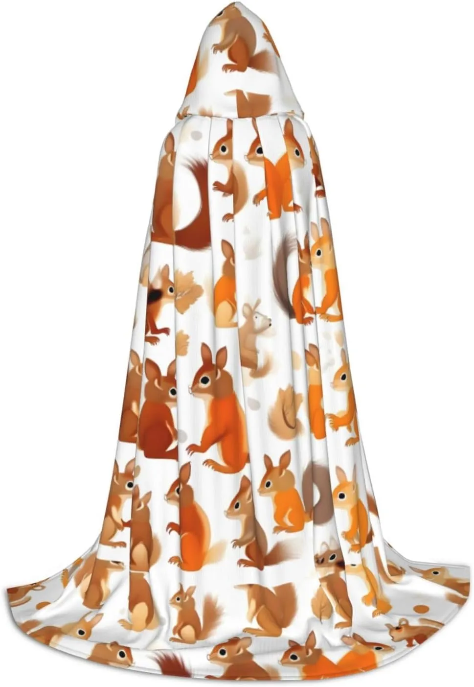 Cute Squirrels Print Halloween Hooded Cape Cosplay Cape & Witch Cloak - Unisex Halloween Hooded Cloak