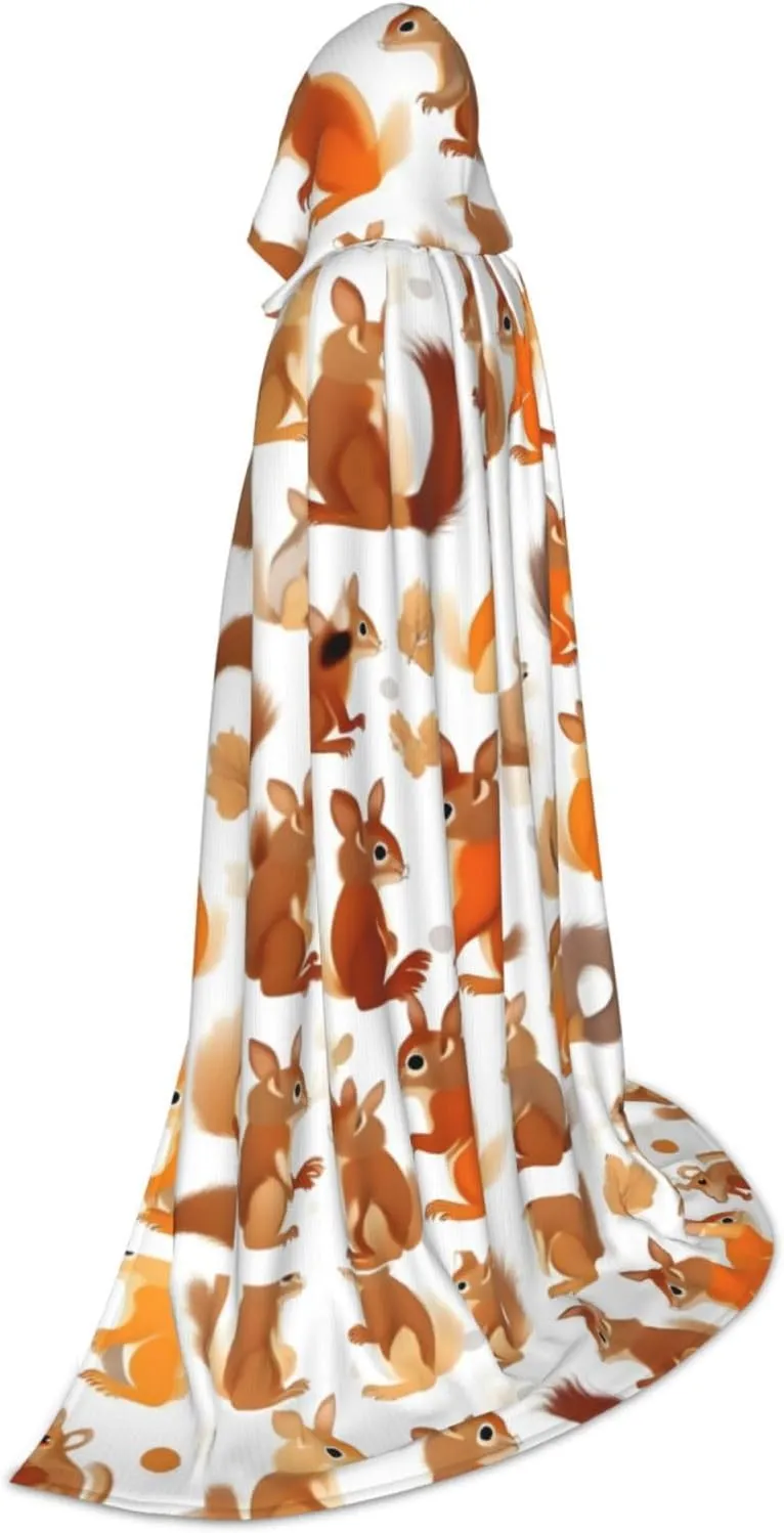Cute Squirrels Print Halloween Hooded Cape Cosplay Cape & Witch Cloak - Unisex Halloween Hooded Cloak