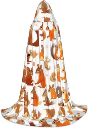 Cute Squirrels Print Halloween Hooded Cape Cosplay Cape & Witch Cloak - Unisex Halloween Hooded Cloak