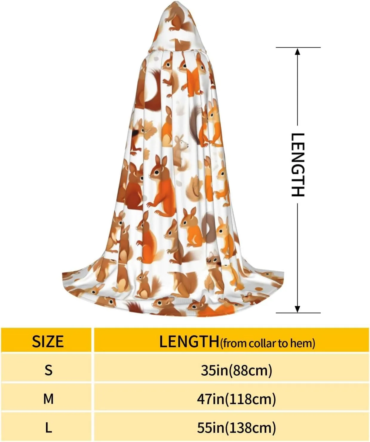 Cute Squirrels Print Halloween Hooded Cape Cosplay Cape & Witch Cloak - Unisex Halloween Hooded Cloak