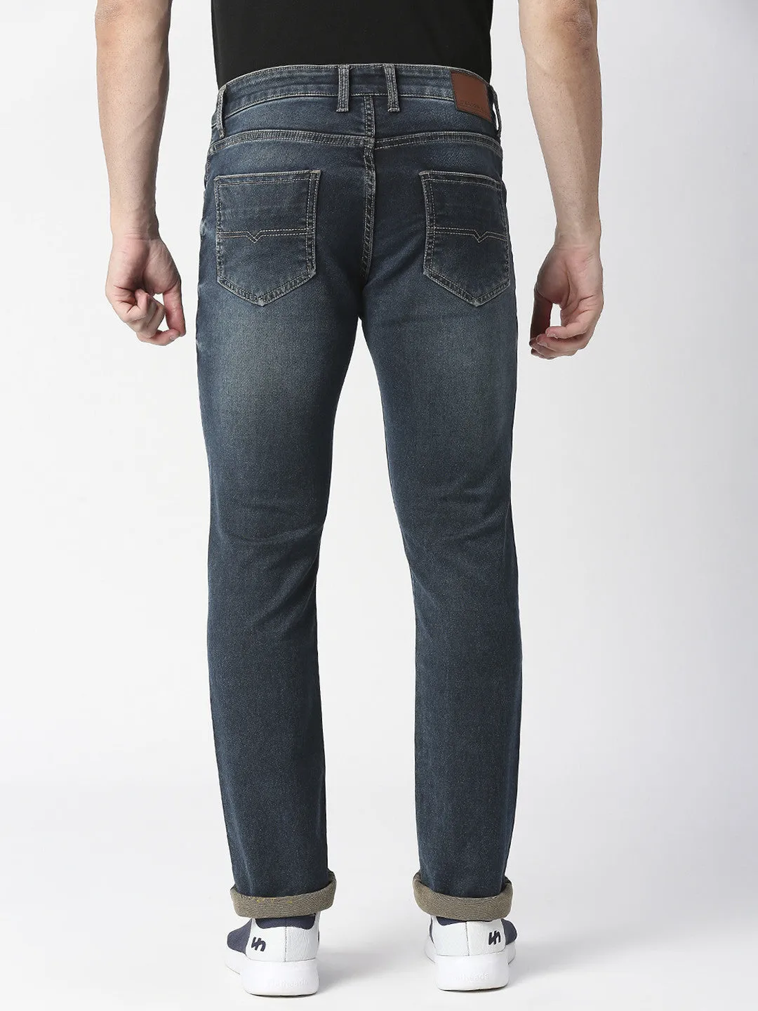 Dark Blue-Grey Stone Washed Slim Straight Knitted Denim