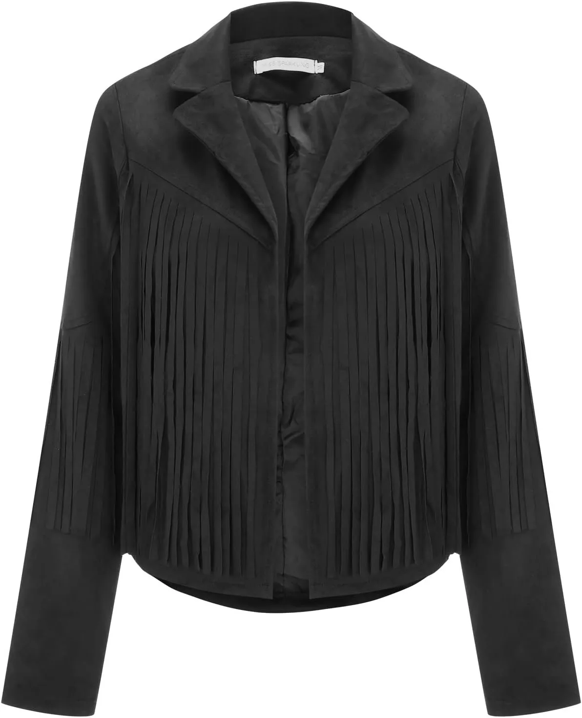 DASAYO Women's Casual Leather Fringed Jacket Long Sleeve Faux Leather PU Coat Cowboy Style Notch Lapel Tassel Outwear