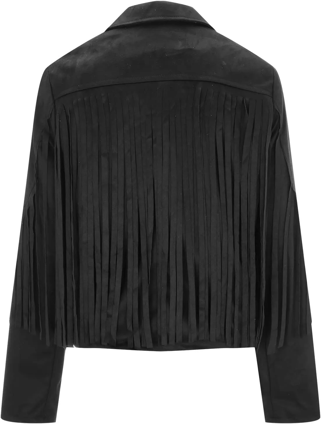 DASAYO Women's Casual Leather Fringed Jacket Long Sleeve Faux Leather PU Coat Cowboy Style Notch Lapel Tassel Outwear
