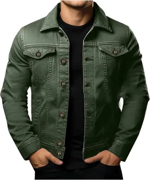 Denim Jackets for Men Button Down Casual Jean Jackets Long Sleeve Lapel Fashion Loose Fit Comfy Coat with Pockets