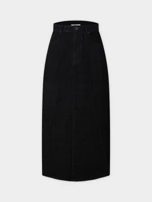 Denim Seamed Skirt-Deep Black