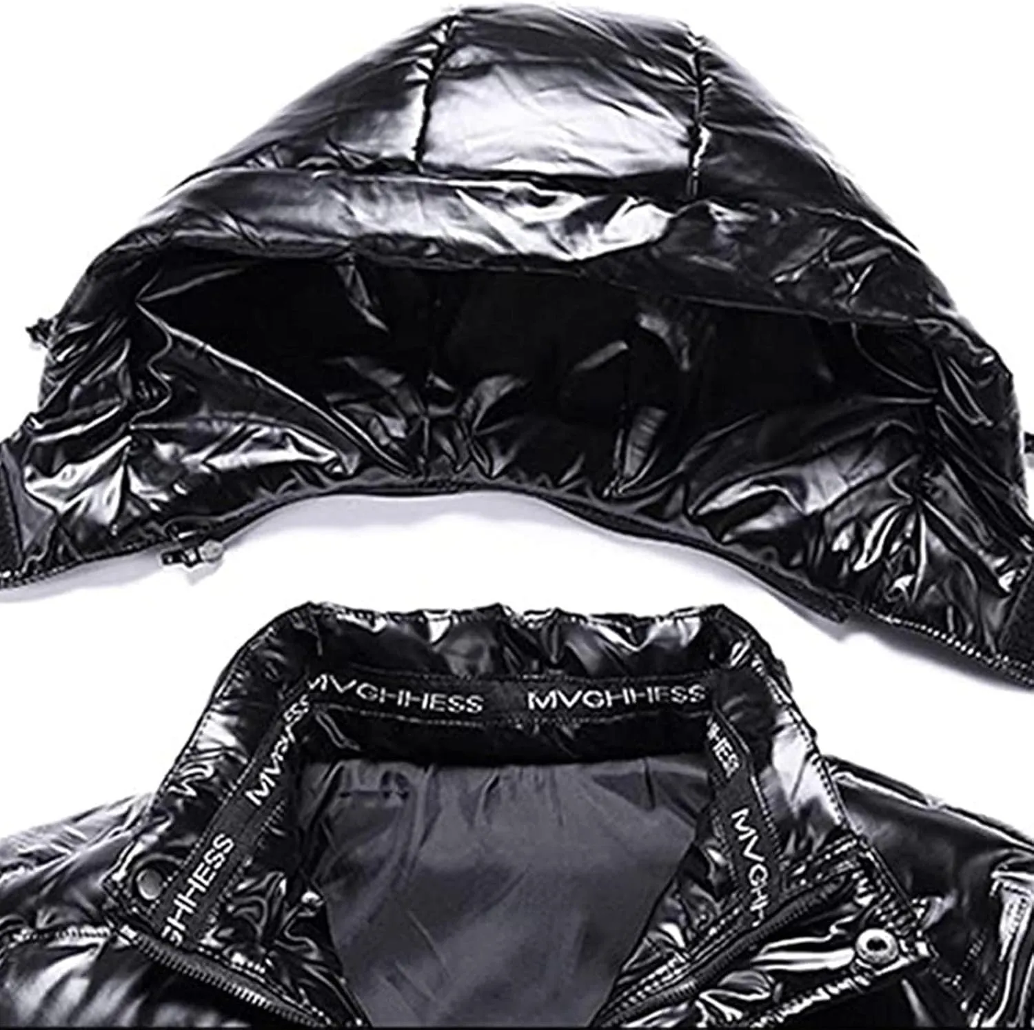 Dgoopd Winter Warm Men Puffer Coat Waterproof Lightweight Down Jacket Shiny Hooded Reflective Down Jacket Padded Jacket Coat