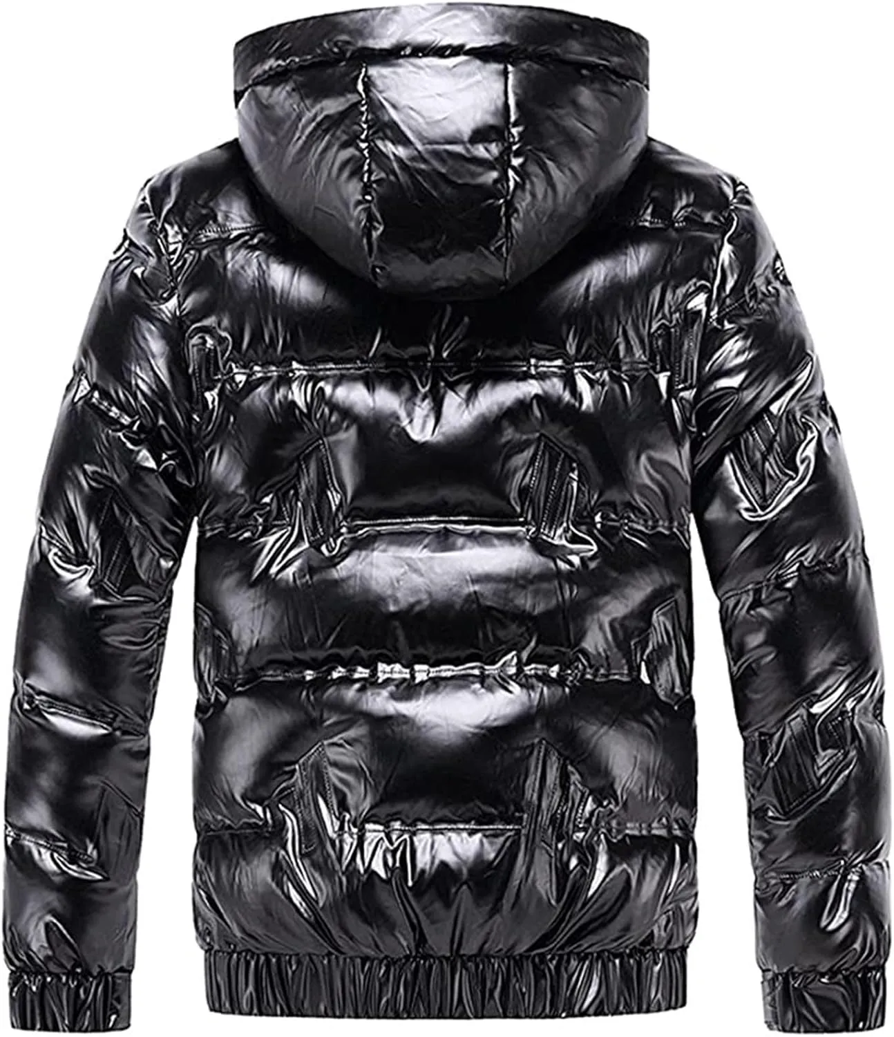 Dgoopd Winter Warm Men Puffer Coat Waterproof Lightweight Down Jacket Shiny Hooded Reflective Down Jacket Padded Jacket Coat