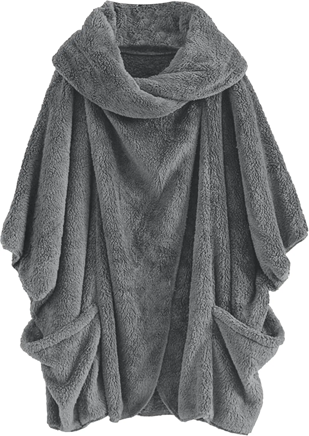 DIACACY Women's Fleece Plush Cloak Batwing Sleeve Casual Coats Fuzzy Sherpa Jacket Coats Irregular Outerwear Jacket