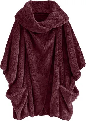 DIACACY Women's Fleece Plush Cloak Batwing Sleeve Casual Coats Fuzzy Sherpa Jacket Coats Irregular Outerwear Jacket