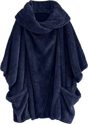DIACACY Women's Fleece Plush Cloak Batwing Sleeve Casual Coats Fuzzy Sherpa Jacket Coats Irregular Outerwear Jacket