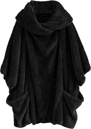 DIACACY Women's Fleece Plush Cloak Batwing Sleeve Casual Coats Fuzzy Sherpa Jacket Coats Irregular Outerwear Jacket