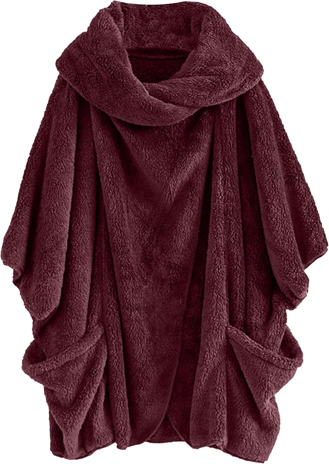 DIACACY Women's Fleece Plush Cloak Batwing Sleeve Casual Coats Fuzzy Sherpa Jacket Coats Irregular Outerwear Jacket