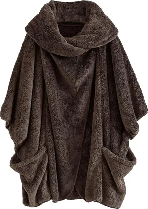 DIACACY Women's Fleece Plush Cloak Batwing Sleeve Casual Coats Fuzzy Sherpa Jacket Coats Irregular Outerwear Jacket