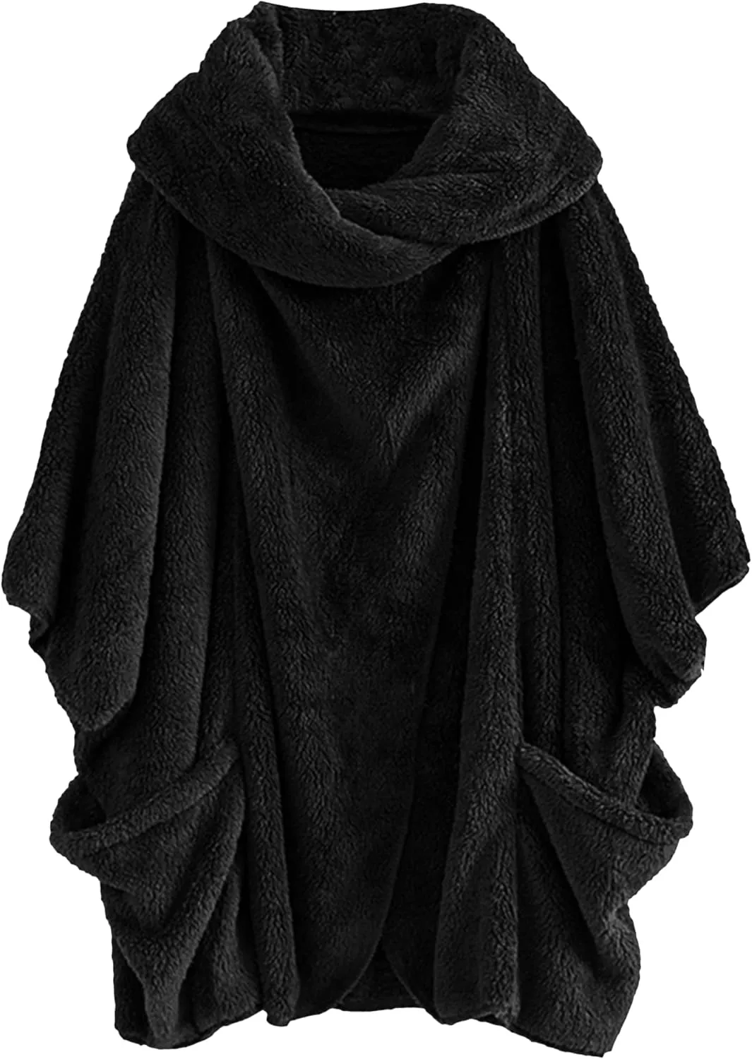 DIACACY Women's Fleece Plush Cloak Batwing Sleeve Casual Coats Fuzzy Sherpa Jacket Coats Irregular Outerwear Jacket