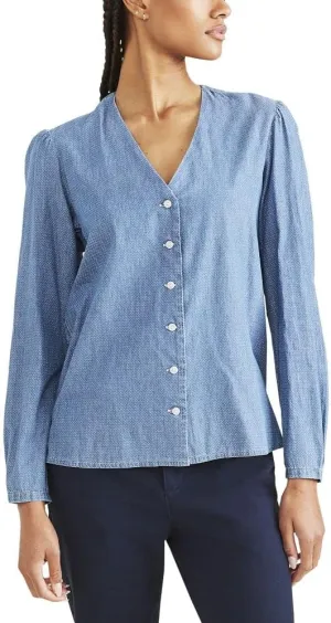 Dockers Women's Classic Fit Long Sleeve V-neck Shirt