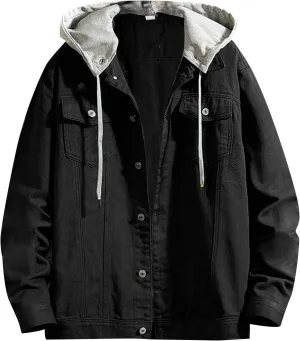 Double Coat Mens Spring And Autumn Leisure Solid Color Buckle Hooded Denim Jacket Coat