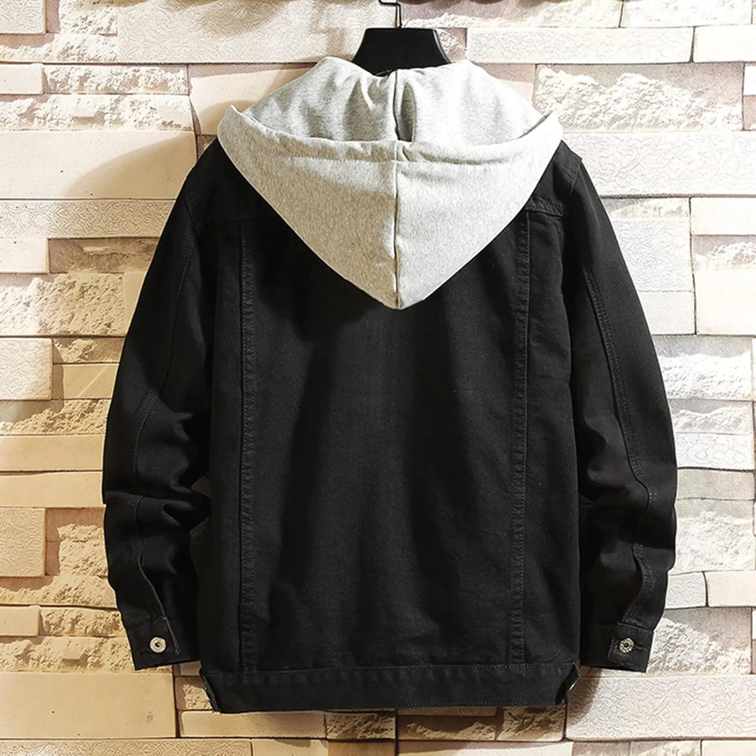 Double Coat Mens Spring And Autumn Leisure Solid Color Buckle Hooded Denim Jacket Coat