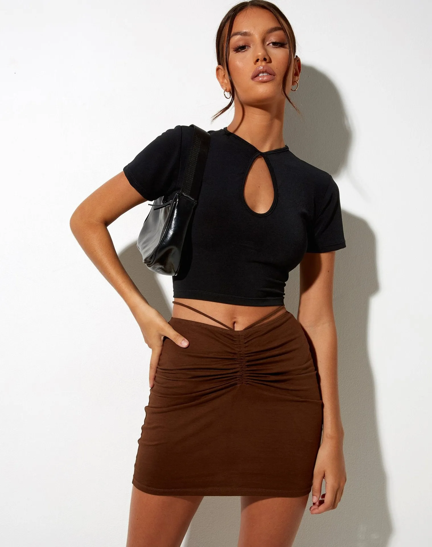 Europe Women High Waist Drawstring Lace Hip Flattering Slim Look Mid-Length Skirt