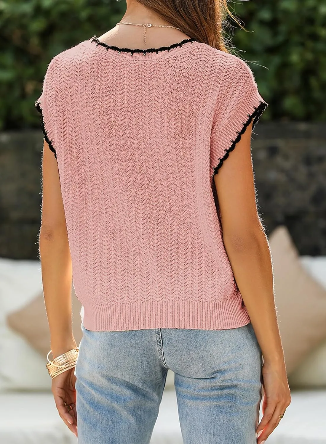 EVALESS Womens Cap Sleeve Sweater Vest Crewneck Short Sleeve Sweaters 2025 Spring Summer Trendy Casual Knit Tops