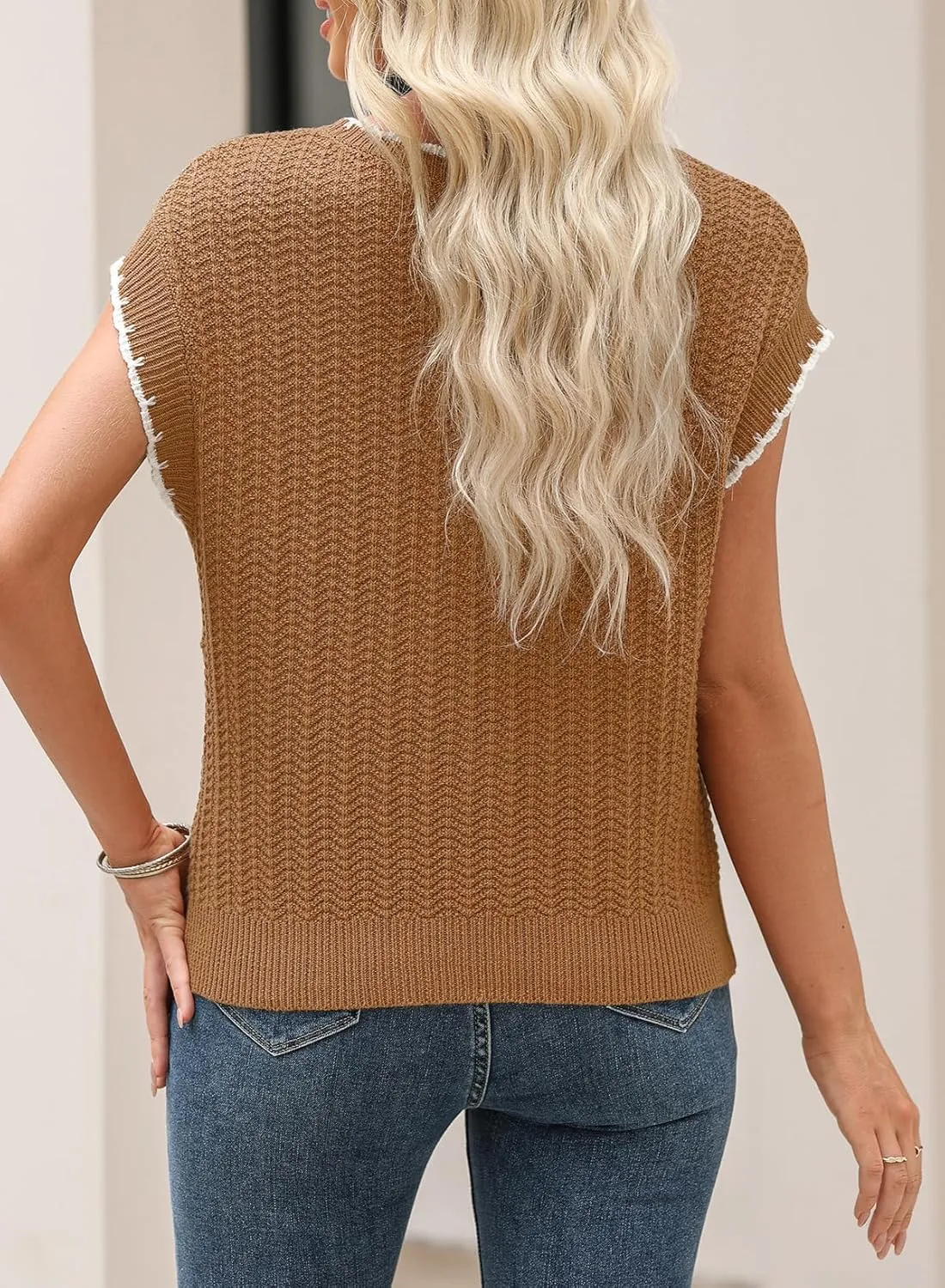 EVALESS Womens Cap Sleeve Sweater Vest Crewneck Short Sleeve Sweaters 2025 Spring Summer Trendy Casual Knit Tops