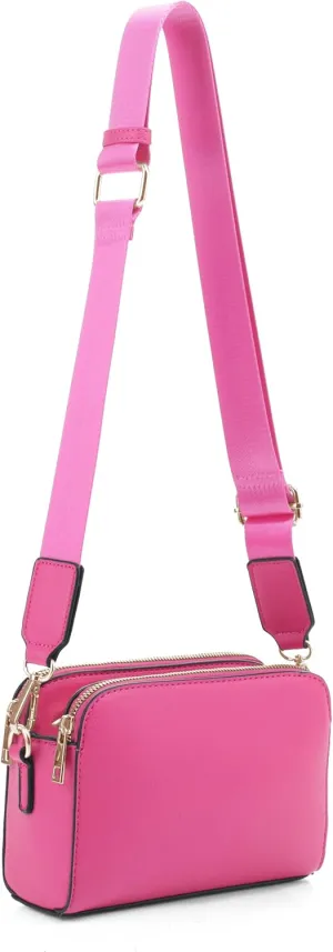 EVVE Crossbody Bags for Women Trendy Triple Zip Small Crossbody Camera Bag Purse with Wide Guitar Strap