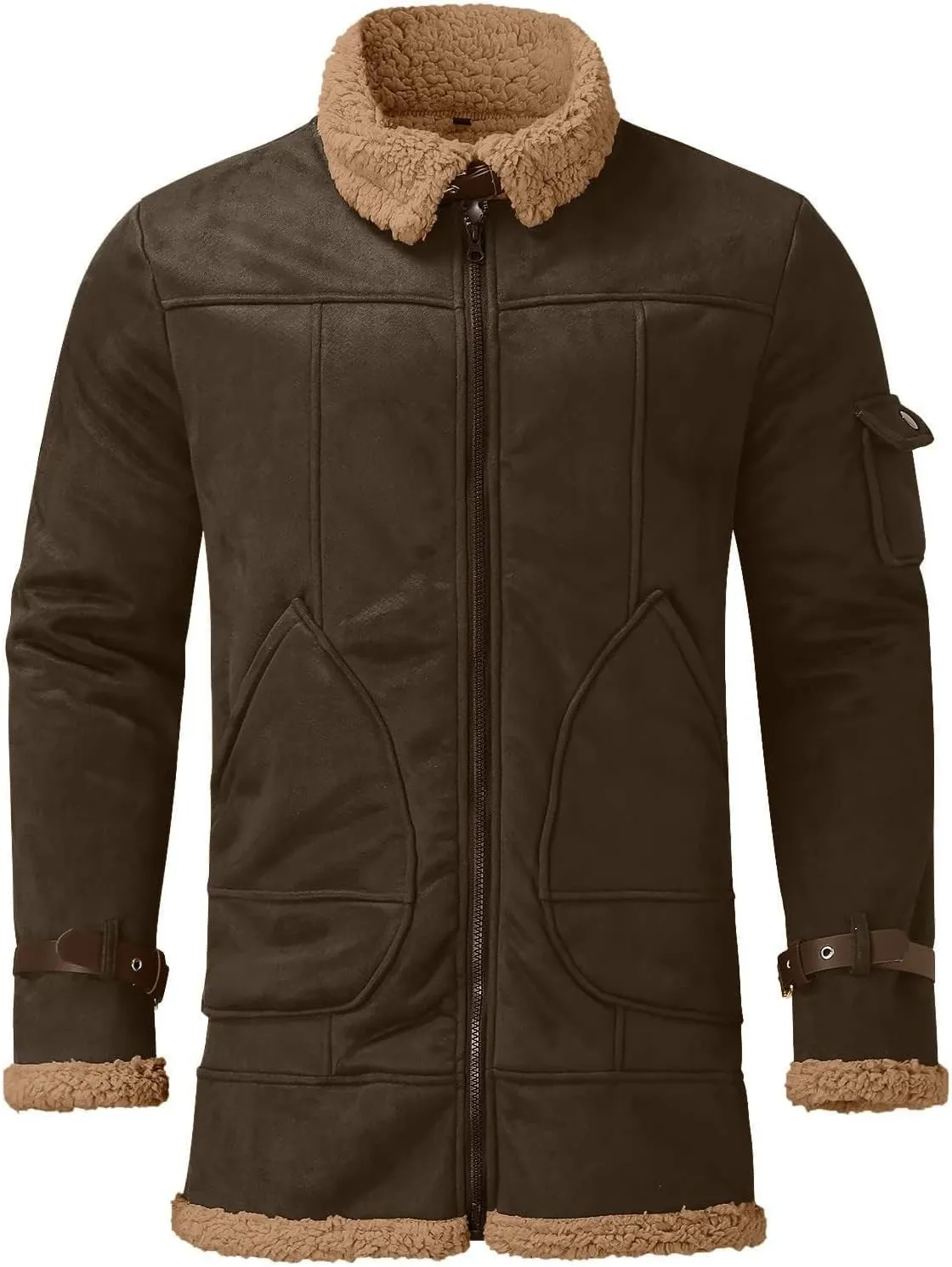 evzosrz Mens Shearling Faux Leather Winter Coats Faux Suede Sherpa Lined Lapel Thicken Warm Sheepskin Jacket Outwear Pockets