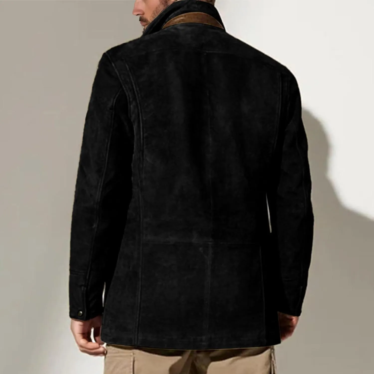 evzosrz Mens Western Jackets Fleece Vintage Faux Suede Leather Jacket 1/4 Zipper Button Winter Coat Casual Retro Outerwear