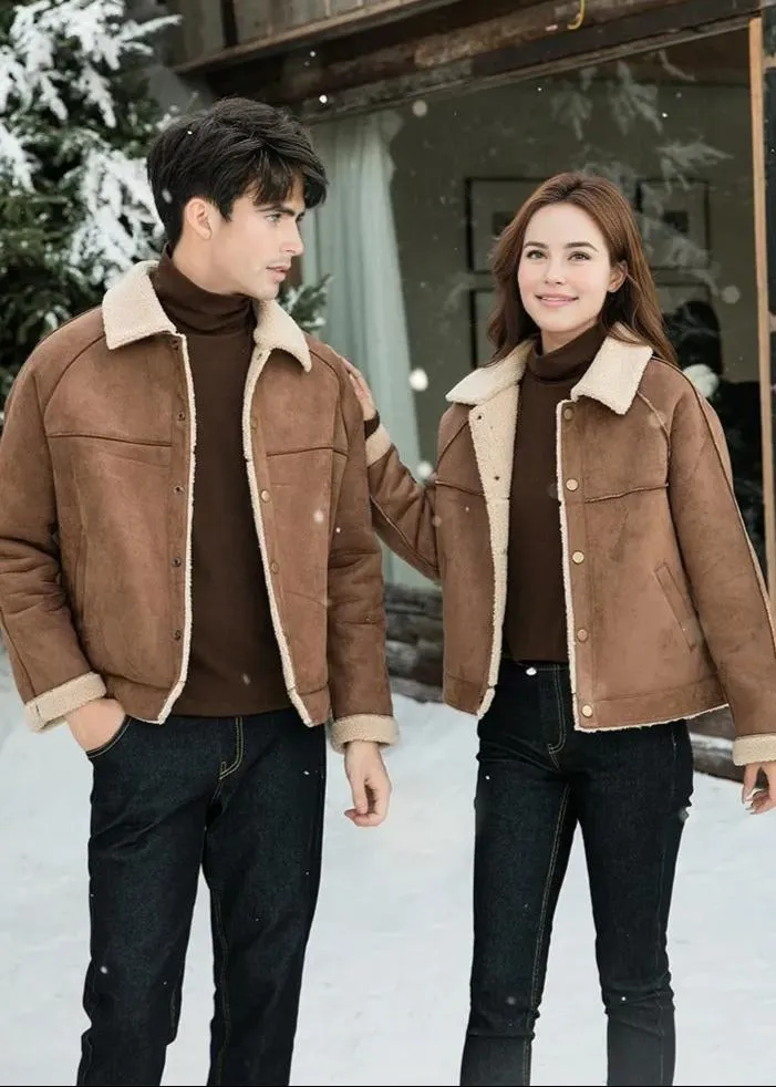 Family Matching Faux Shearling Jackets  Warm Winter Suede Coats