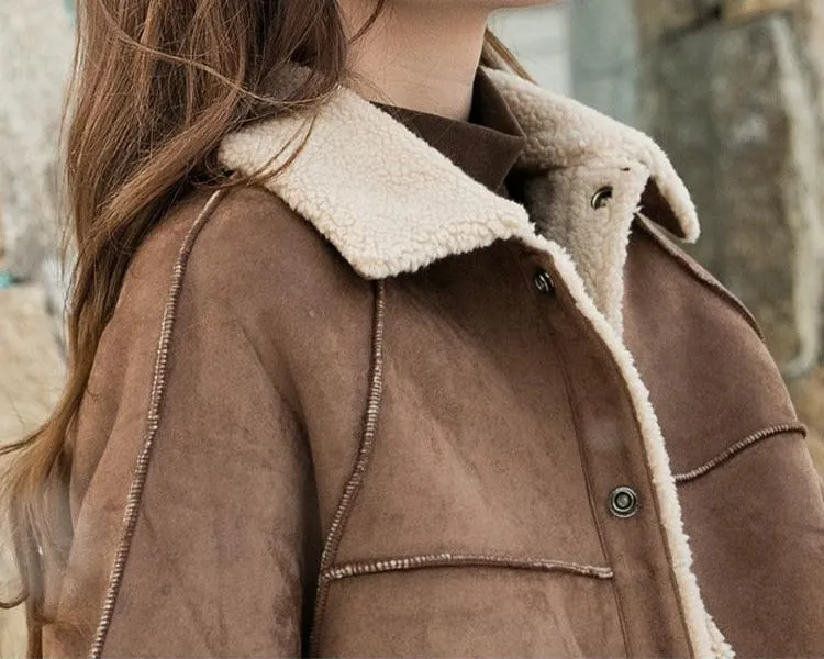 Family Matching Faux Shearling Jackets  Warm Winter Suede Coats