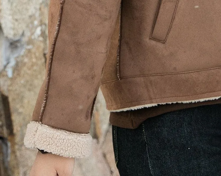 Family Matching Faux Shearling Jackets  Warm Winter Suede Coats