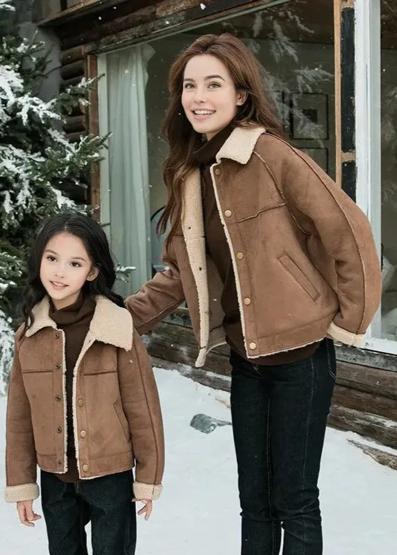 Family Matching Faux Shearling Jackets  Warm Winter Suede Coats