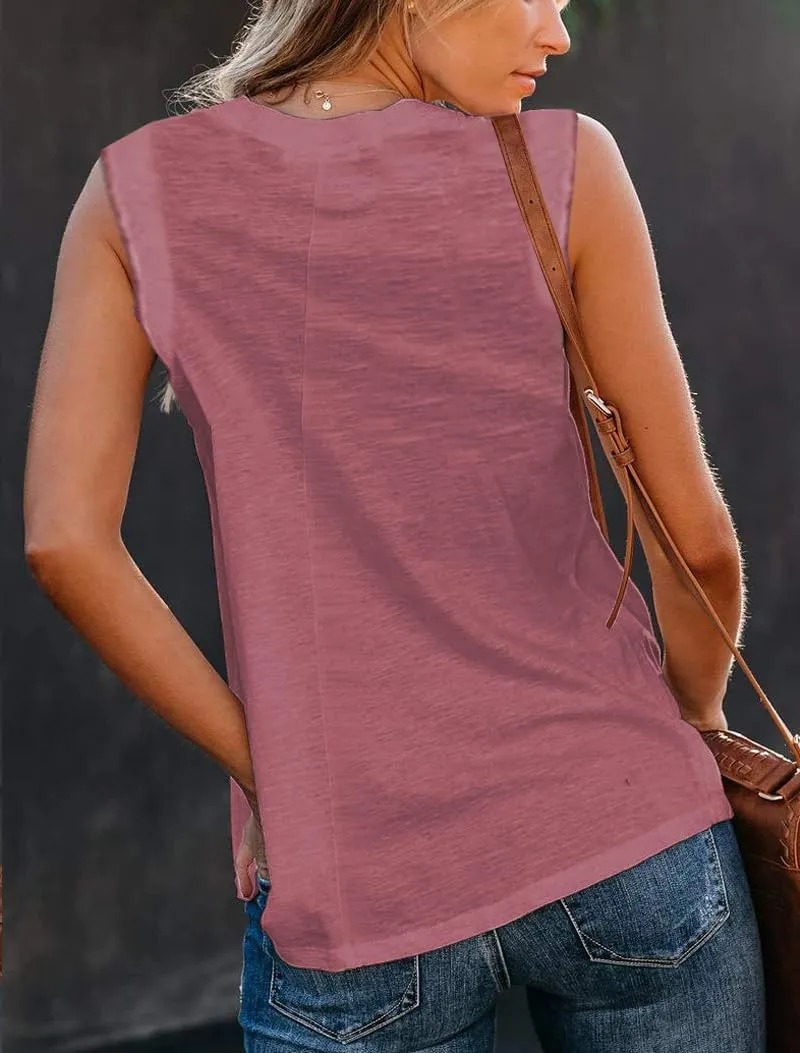 Famulily Casual Sleeveless Crewneck Tanks for Women Summer Loose Tank Tops Solid Color Basic Tunic Top