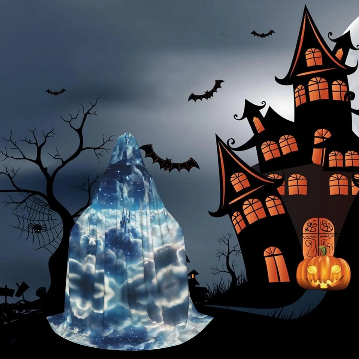 fantasy background print Hooded Maxi Cloak Coat Winter Warm Long Cloak Cosplay Costumes Outerwear