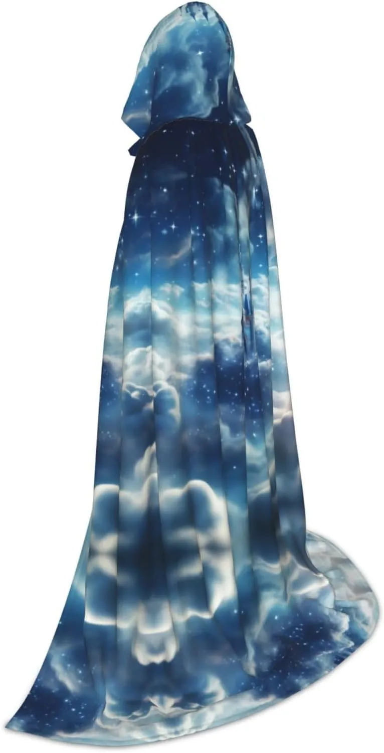fantasy background print Hooded Maxi Cloak Coat Winter Warm Long Cloak Cosplay Costumes Outerwear