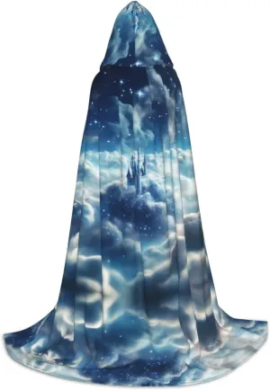 fantasy background print Hooded Maxi Cloak Coat Winter Warm Long Cloak Cosplay Costumes Outerwear