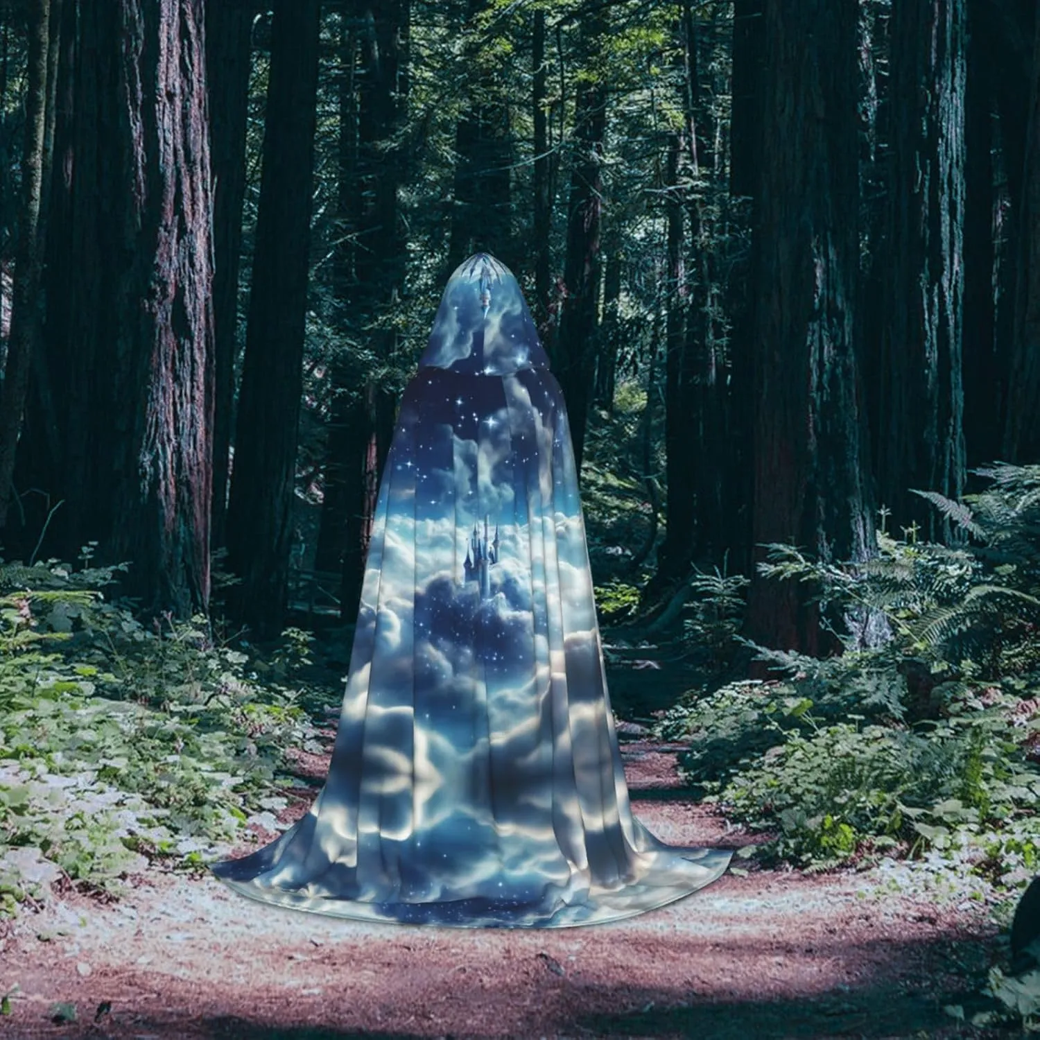 fantasy background print Hooded Maxi Cloak Coat Winter Warm Long Cloak Cosplay Costumes Outerwear