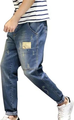Fashion Denim Jogger Pants for Men Big and Tall Hip Hop Jean Harem Pants Streetwear Loose Fit Biker Baggy Jeans Pants