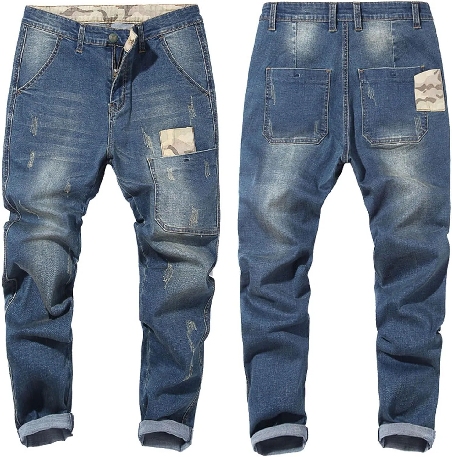 Fashion Denim Jogger Pants for Men Big and Tall Hip Hop Jean Harem Pants Streetwear Loose Fit Biker Baggy Jeans Pants