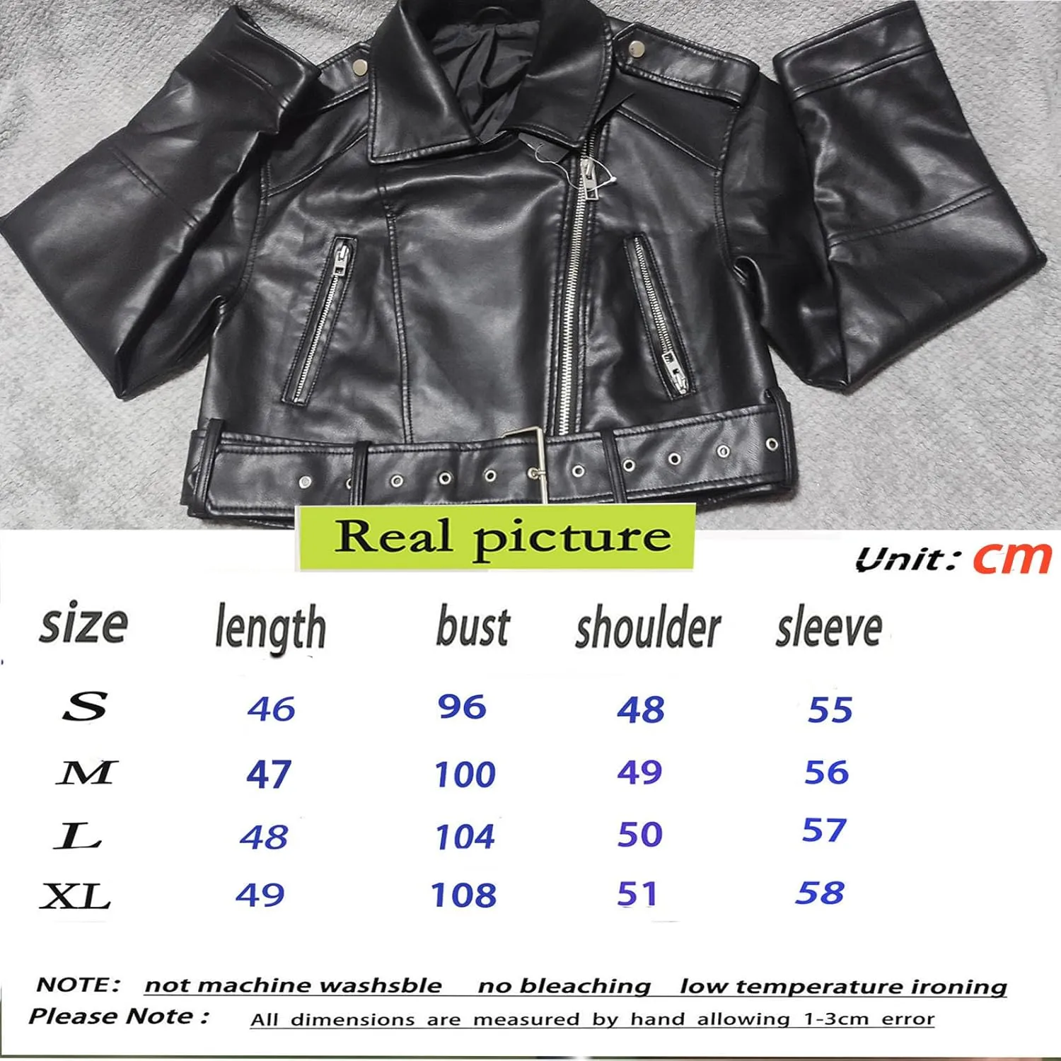Faux leather jacket womens motorcycle Coat Lapel Casual Zip Up Cropped jacket Moto Biker Outwear with Belt(Dark brown,Large)