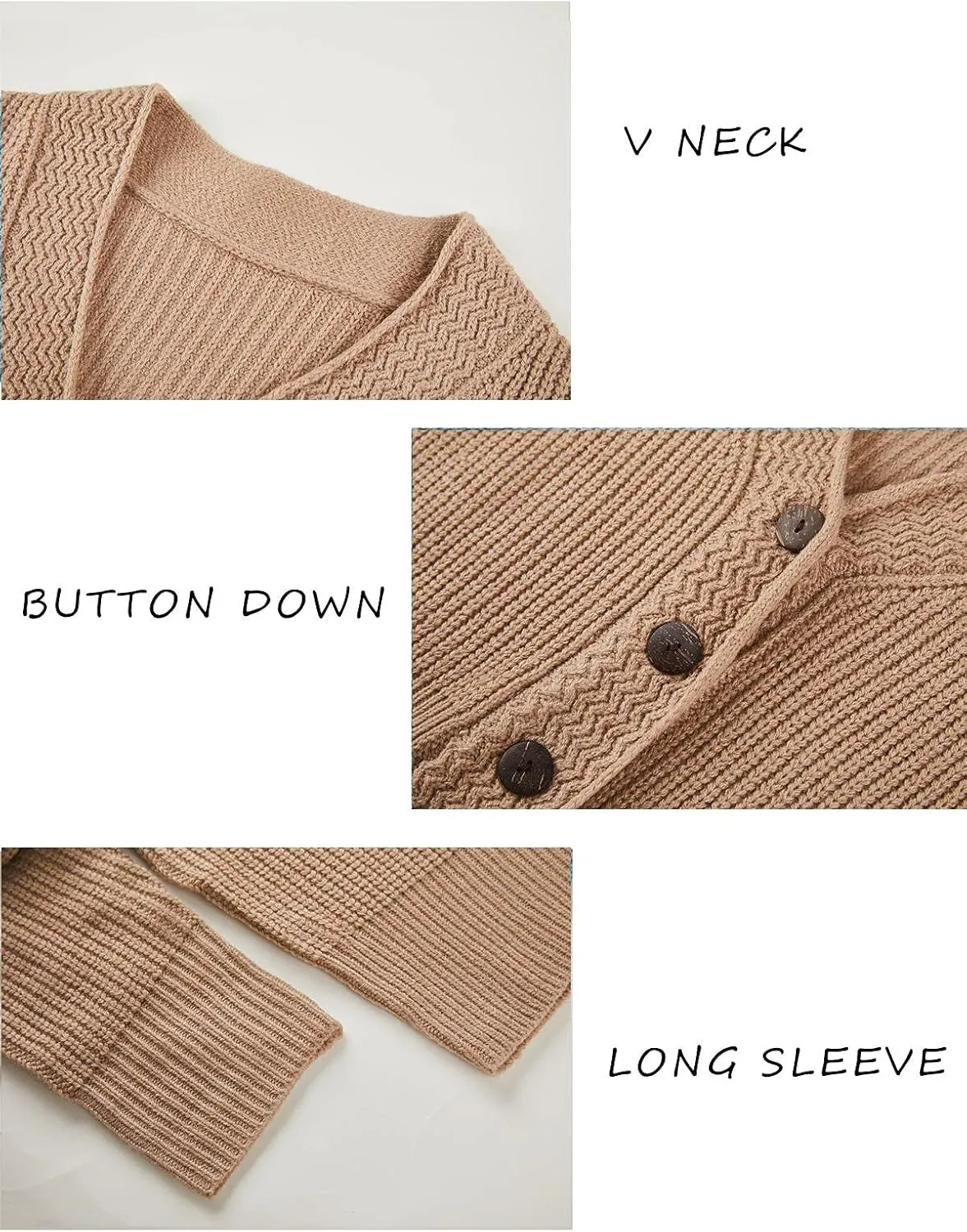 Febriajuce Women's Long Sleeve V-Neck Button Down Rib Knit Cropped Cardigan Sweater