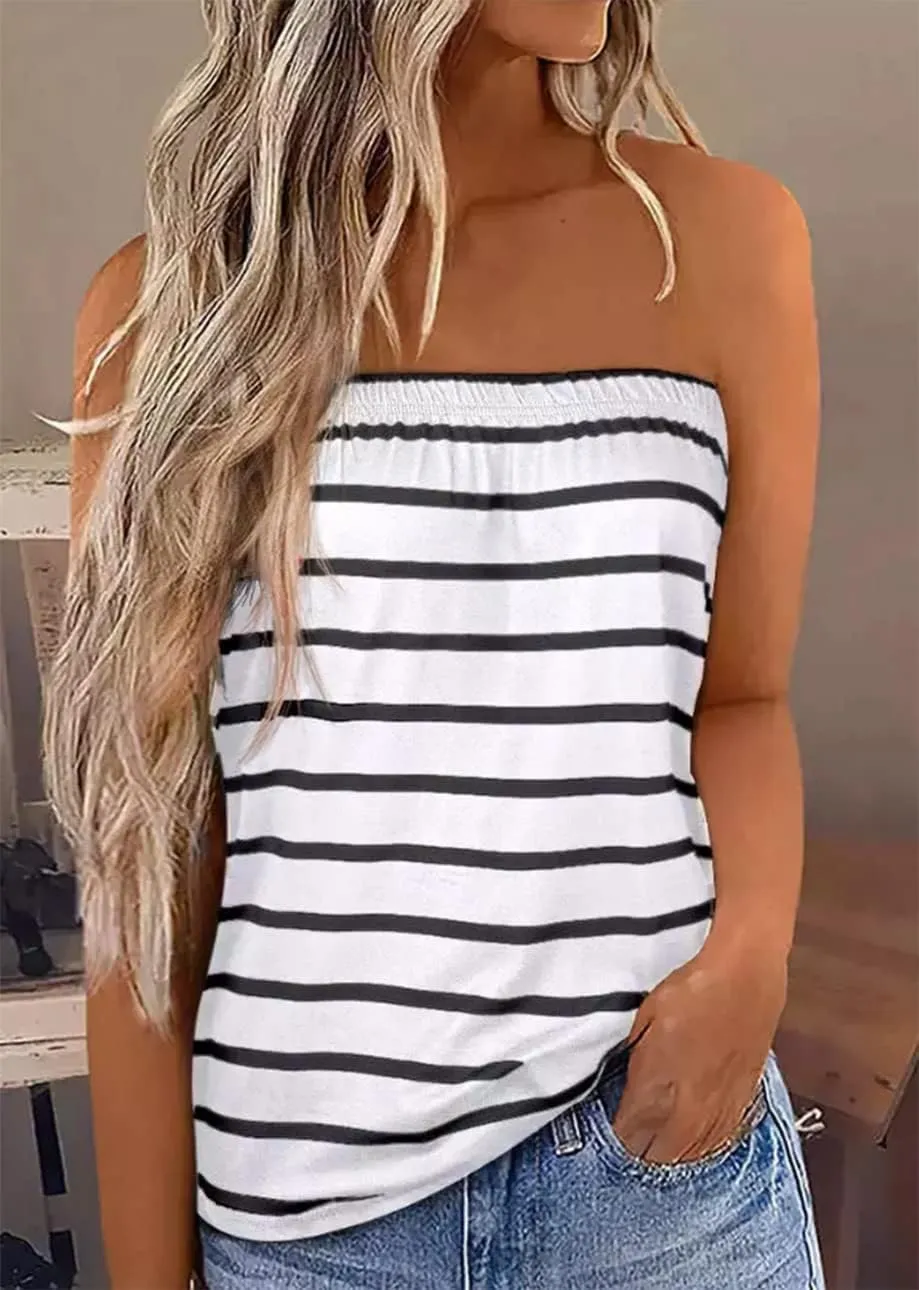 FECAFO Women Striped Strapless Bandeau Tank Tops Summer Casual Holiday Tube Top Backless Sexy Sleeveless Shirt Blouse Tanks