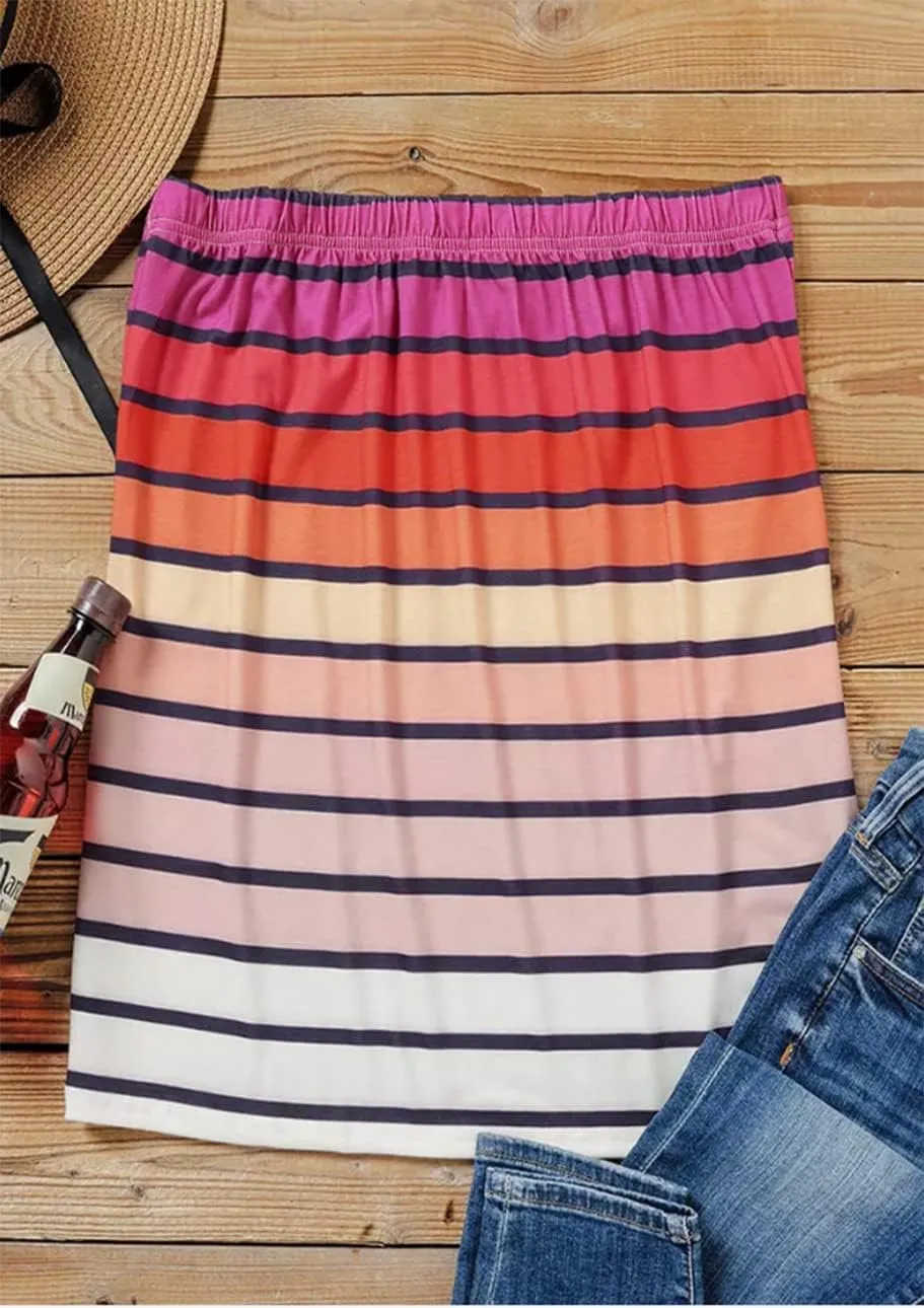 FECAFO Women Striped Strapless Bandeau Tank Tops Summer Casual Holiday Tube Top Backless Sexy Sleeveless Shirt Blouse Tanks