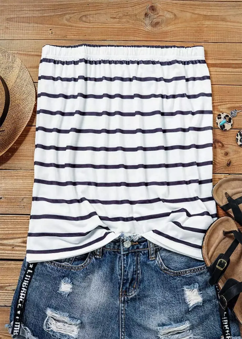 FECAFO Women Striped Strapless Bandeau Tank Tops Summer Casual Holiday Tube Top Backless Sexy Sleeveless Shirt Blouse Tanks
