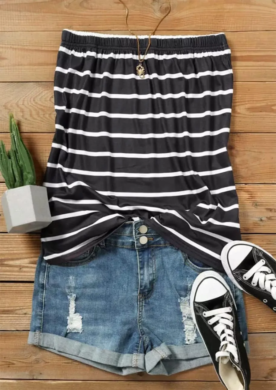 FECAFO Women Striped Strapless Bandeau Tank Tops Summer Casual Holiday Tube Top Backless Sexy Sleeveless Shirt Blouse Tanks