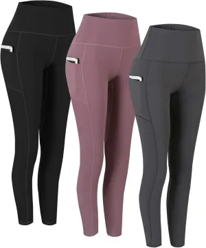 Fengbay 3 Pack High Waist Yoga Pants,Yoga Pants for Women Tummy Control Workout Pants 4 Way Stretch Leggings with Pockets