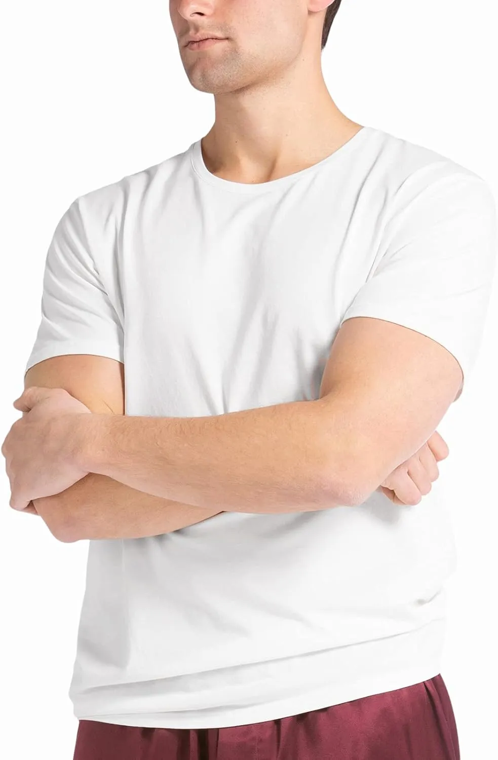 Fishers Finery Men's Classic Crew Neck Comfort Soft Keep Tucked Undershirt - Breathable Cotton Modal Blend T-Shirt