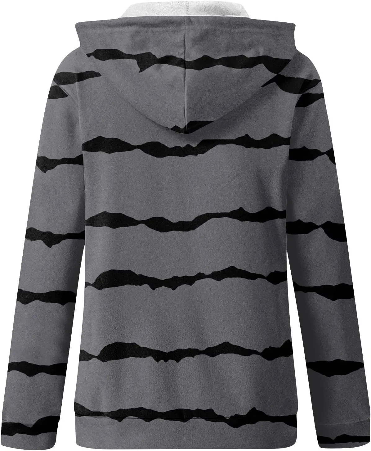 Flannel Jacket Women Oversized Striped Zipper Tops Long Sleeve Full Zip Cardigan Hooded Winter Coat with Pockets