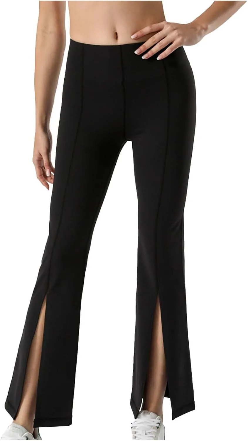 Flare Leggings for Women High Waist Butt Lift Yoga Pants Split Hem Fitness Tights Tummy Control Bell Bottom Trousers